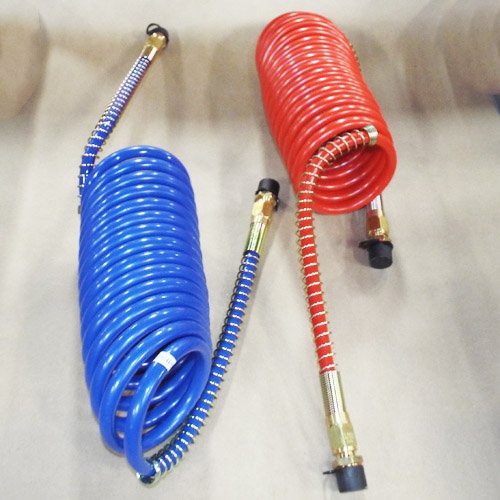15' RED AND BLUE COIL COILED AIR LINE HOSE SET - TRAILER BRAKE - 1/2' Fittings