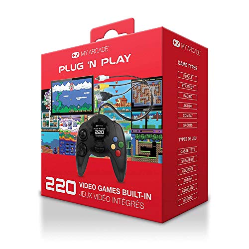 My Arcade Plug N Play TV Game Console: 220 Retro Style Games, Plugs Into TV, Battery or USB Powered, Ergonomic Controller Shape, Tactile Buttons