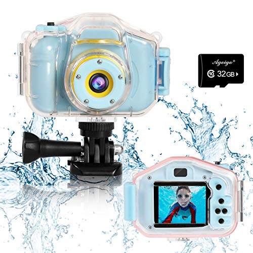 Agoigo Kids Waterproof Camera Toys for 3-12 Year Old Boys Girls Christmas Birthday Gifts Kids Underwater Sports Camcorder Camera HD Children Digital Action Camera 2 Inch Screen with 32GB Card (Blue)