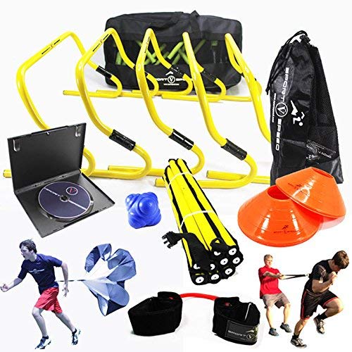 New Team Speed Agility & Quickness Training Kit with Downloadable Instructional DVD | High School & College | Football, Soccer, Basketball, Baseball, All Sports | Hurdles, Ladder, Resistor & More!