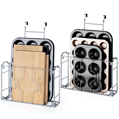 Auledio 2 Pack Over the Door/Wall Mount Cabinet Organizer Storage Basket in Kitchen or Pantry for Cutting Board, Aluminum Foil, Plastic Wrap, Mesh Silver