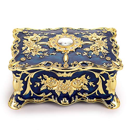 Hipiwe Vintage Metal Jewelry Box - Two Layer Rectangular Trinket Organizer Storage Box Ornate Treasure Chest Box Jewelry Decorative Box Keepsake Gift Box Case for Women Girls