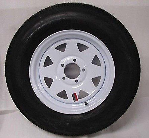 15' White Spoke Trailer Wheel with Bias ST205/75D15 Tire Mounted (5x4.5) bolt circle