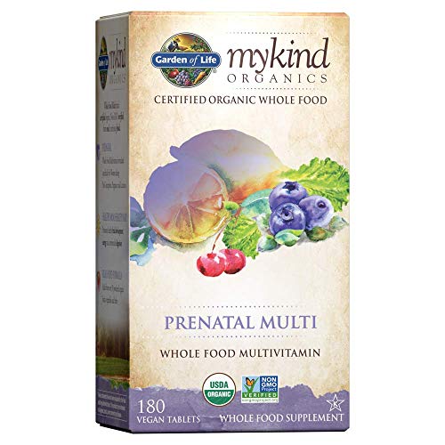 Garden of Life Prenatal Vitamins - mykind Organics Prenatal Multi - 180 Tablets, Vegan Whole Food Multivitamin, Folate not Folic Acid & Stomach Soothing Blend, Organic Prenatals Supplements for Women