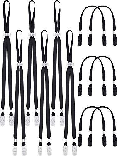 12 Pieces Adjustable Hat Strap Clips Windproof Strap Clips Cap Anti-Lost Strap with Cord Locks Cap Retainers with Clips for Golfing, Fishing, Boating, Sailing and Outdoor Sports (Black, Black)