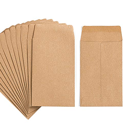 100 Pack Kraft Small Coin Envelopes Self-Adhesive Kraft Seed Envelopes Mini Parts Small Items Stamps Storage Packets Envelopes for Garden, Office or Wedding Gift(2.25'×3.5')