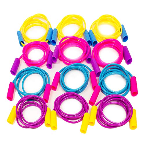 Boley 12 Pack Jump Rope Kids Set - 7 ft Jumping Rope for Boy or Girl Children in Assorted Bright Colors