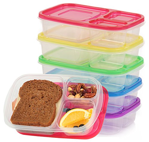 Qualitas Products Premium Kids Bento Boxes - 3 Compartments, 5 Bento Box Microwave Safe Lunch & Leftover Containers Set for Kids and Adults - Made From Food Grade Plastic