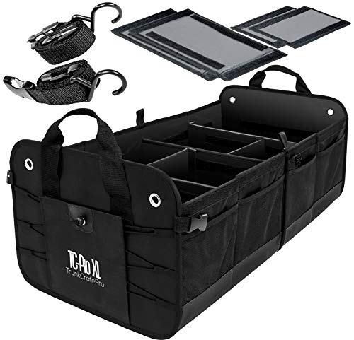 TRUNKCRATEPRO Premium Multi Compartments Collapsible Portable Trunk Organizer for auto, SUV, Truck, Minivan (Black) (ExtraLarge, Black)