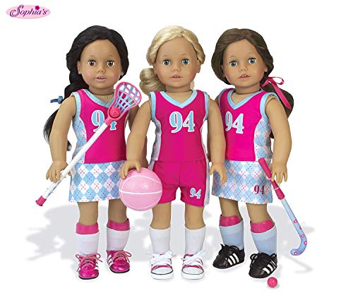 Sophia's Doll Clothes Sports Uniform & Equipment | Fits 18 Inch Dolls | Tank, Shorts, Skort, Shin Guards, Basketball, Field Hockey, Lacrosse