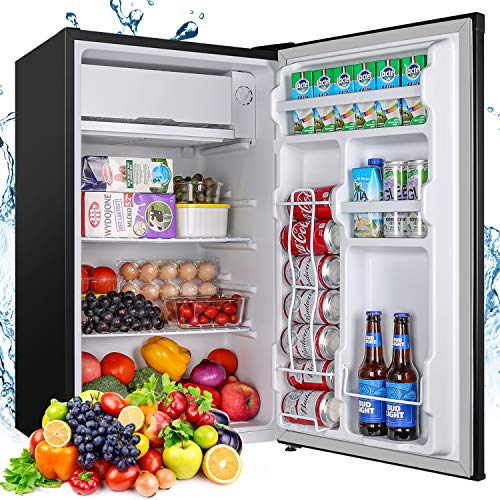 Mini Fridge with Freezer, TECCPO 3.2 Cu.Ft Compact Refrigerator, Energy Star, Adjustable Thermostat Control, Reversible Door, Super Quiet for Dorm, Bedroom, Apartment, Kitchen