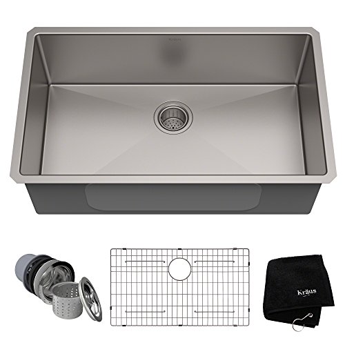 Kraus Standard PRO 32-inch 16 Gauge Undermount Single Bowl Stainless Steel Kitchen Sink, KHU100-32