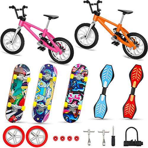 17 Pieces Mini Finger Sports Set Finger Bikes Finger Skateboards Fingertip Movement Party Favors Finger Swing Boards Bicycle Educational Finger Sports Replacement Wheels and Tools