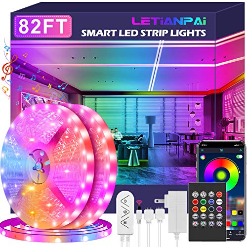 Led Strip Lights, 82ft/25m Ultra Long Smart Led Light Music Sync 5050 RGB Color Changing Tape Lights,Bluetooth APP/IR Remote/Switch Box Control Rope Lights for Bedroom,Home Decoration,Party,Festival