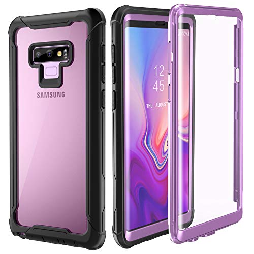 FITFORT Samsung Galaxy Note 9 Cell Phone Case - Full Body Case with Built-in Touch Sensitive Anti-Scratch Screen Protector, Ultra Thin Clear Shock Drop Proof Durable Protective Cover (Purple)
