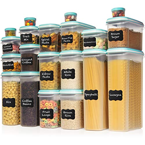 LARGEST Set of 40 Pc Food Storage Containers (20 Container Set) Shazo Airtight Dry Food Space Saver w Interchangeable Lid, Labels + Marker - One Lid Fits All - Reusable