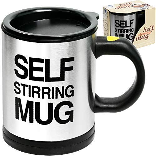 Self Stirring Coffee Mug Cup - Funny Electric Stainless Steel Automatic Self Mixing & Spinning Home Office Travel Mixer Cup Best Cute Christmas Birthday Gift Idea for Men Women Kids 8 oz by Chuzy Chef