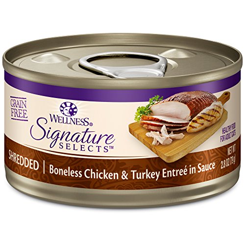 Wellness CORE Signature Selects Grain Free Canned Cat Food, Shredded Chicken & Turkey in Sauce, 2.8 Ounces (Pack of 12)
