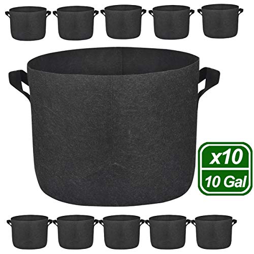 10 Pack 10 Gallon Premium Grow Bags, Heavy Duty Nonwoven Fabric Plants Pots with Handles, Indoor & Outdoor Grow Containers for Vegetables and Fruits