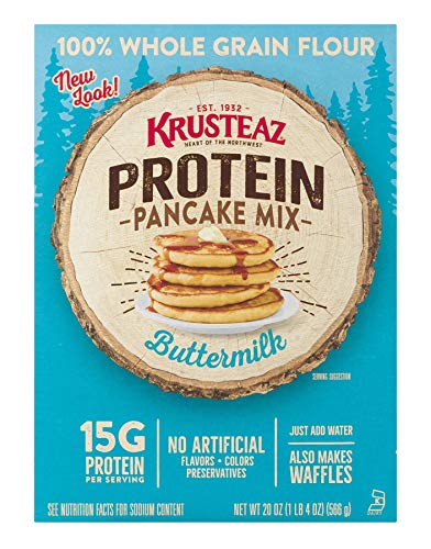 Krusteaz Protein Pancake Mix, Buttermilk - 100% Whole Grain Flour - 20 OZ (Pack of 2)