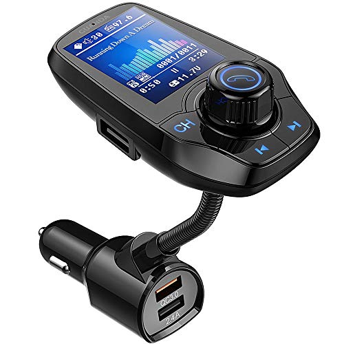 Guanda Bluetooth FM Transmitter for Car, Bluetooth Car Adapter, 4-in-1 Car MP3 Player with 1.8 Inch Color Display, AUX Input/Output, 3 Port USB, S Handsfree Call, SD/TF Card, USB Disk,QC3.0,5 EQ Modes