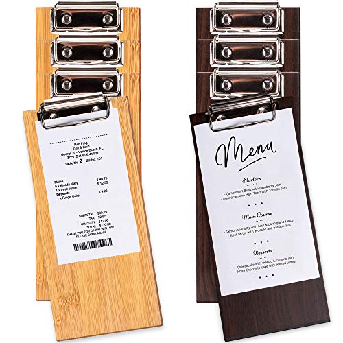 CUSINIUM [4 Dark + 4 Natural Color] Wood Check Presenters for Restaurants - Wood Menu Holder Bundle w/ 2 Coasters and Ebook