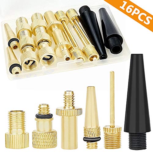 Hyacinth 16PCS Premium Brass Presta and Schrader Valve Adapter, Bike Tire Valve Adapters, Ball Pump Needle, Adapters Kit as Inflation Devices and Accessories fit for standard pump or Air Compressor