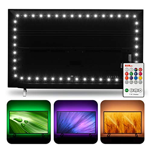TV LED Backlight USB Powered, Hamlite 6500K White PC Monitor Bias Lighting for 60 65inch TVs,14.8Ft RGBW LED Strip Light with RF Remote 20 Colors Changing LED Background Ambient Lighting