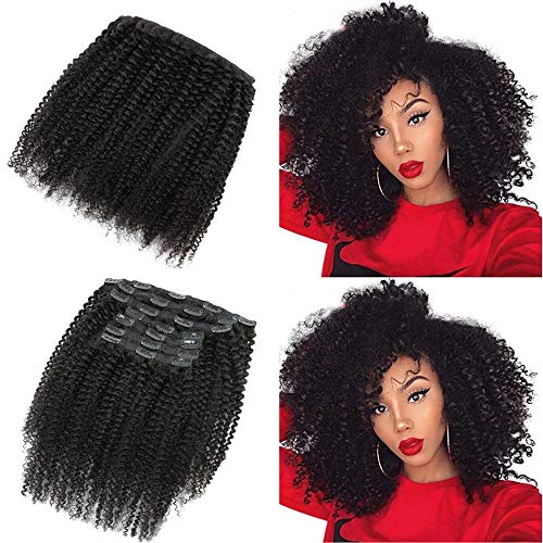 Afro Kinky Curly Clip in Human Hair Extensions 120 Gram 7 Pieces 25 Clips For Black Women 14' Curly African American Remy Clip ins Real Hair Extensions Natural Color (14 inch)
