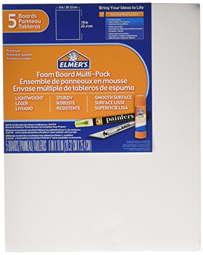 Elmer's Foam Board Multi-Pack, 8 x 10 Inches, 3/16 Inch Thickness, White, 5 Count