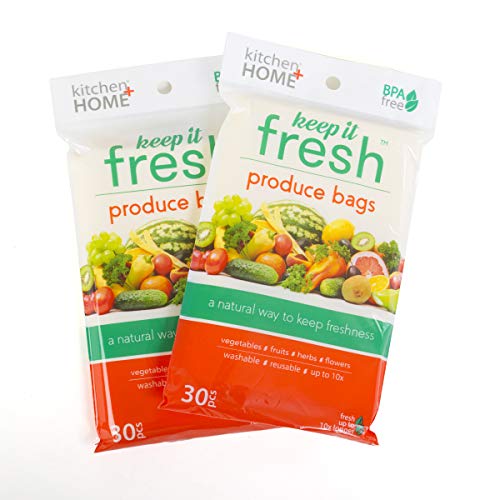 Keep it Fresh Produce Bags – BPA Free Reusable Freshness Green Bags Food Saver Storage for Fruits, Vegetables and Flowers – Set of 60 Gallon Size Bags