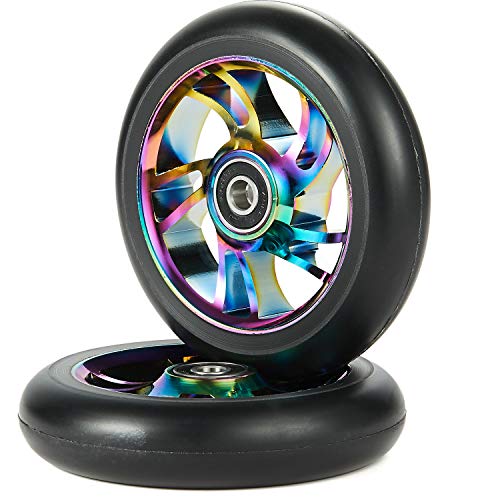 Kutrick Complete 2pcs 110mm Pro Stunt Scooter Replacement Wheels with ABEC-11 Bearing -Neo Chrome