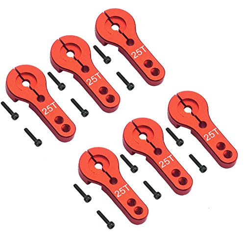 6Pcs Mirthobby 25T Aluminum Servo Horns,RC 25 Tooth Steering Arm M3 Threads for RC Car Truck Buggy Airplane Boat,Red