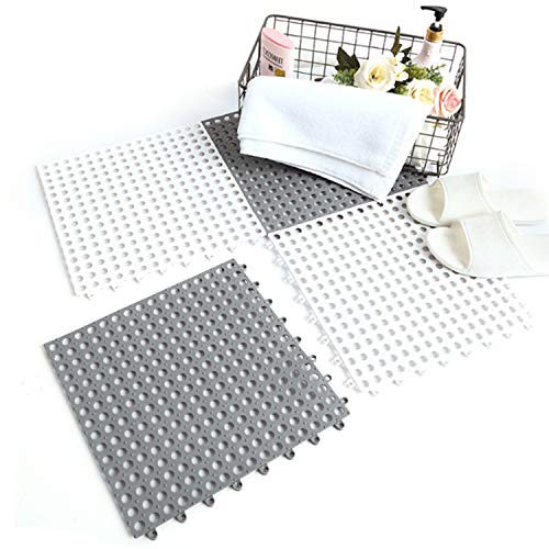 24pcs Interlocking Rubber Floor Tiles DIY Size Non-Slip Splicing Multi-Use Soft Mat with Massage Drain Holes White