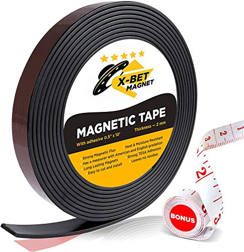 Flexible Magnetic Strip - 1/2 Inch x 10 Feet Magnetic Tape with Strong Self Adhesive - Perfect Magnetic Roll for Craft and DIY Projects - Sticky Anisotropic Magnets