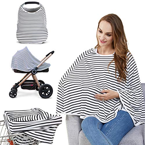 Baby Nursing Cover & Nursing Poncho - Multi Use Cover for Baby Car Seat Canopy, Shopping Cart Cover, Stroller Cover, 360° Full Privacy Breastfeeding Coverage, Baby Shower Gifts for Boy&Girl