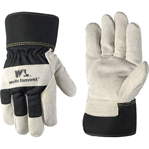 Men's Heavy Duty Leather Palm Winter Work Gloves with Safety Cuff (Wells Lamont 5130M), Black, Medium