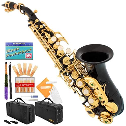 320-BK - BLACK/GOLD Keys Curved Bb Soprano Saxophone Lazarro++11 Reeds,Music Pocketbook,Case,Care Kit - 24 COLORS - SILVER or GOLD KEYS - CHOOSE YOURS !