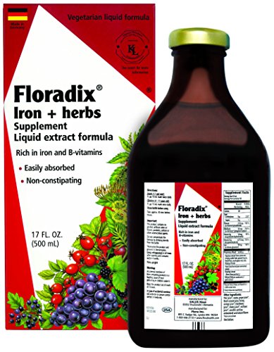 Floradix Liquid Iron Supplement + Herbs 17 Oz Large - All Natural, Vegetarian, Vitamin C, Non Constipating - Supports Energy & Red Blood Cell Production for Women & Men - for Anemia