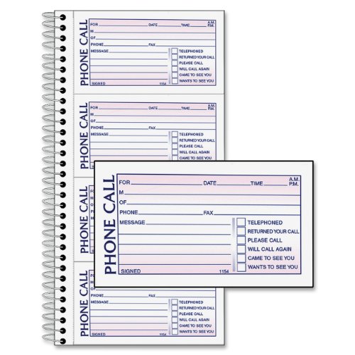 Adams SC1154-2D Phone Message Book, 5.25 x 11 Inch, Spiral Bound, 2-Part, Carbonless, 4 Messages per Page, 400 Sets, 2-Pack, White and Canary (S1154-2D)