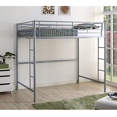 WE Furniture Modern Metal Pipe Full Double Size Loft Kids Bunk bed Bedroom Storage Guard Rail Ladder, Silver