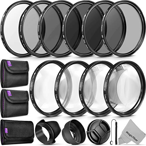 58MM Complete Lens Filter Accessory Kit (UV, CPL, ND4, ND2, ND4, ND8 and Macro Lens Set) for Canon EOS 70D 77D 80D Rebel T7 T7i T6i T6s T6 SL2 SL3 DSLR Cameras