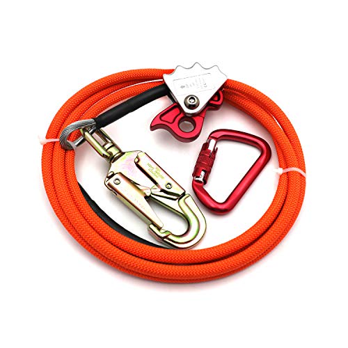 SMT- 1/2' X 8'Orange Climb Right Steel Wire Core With Triple Lock Lanyard Kit Flip line Swivel Snap Arborist [P/N: ET-OUTDOOR003-RAW]