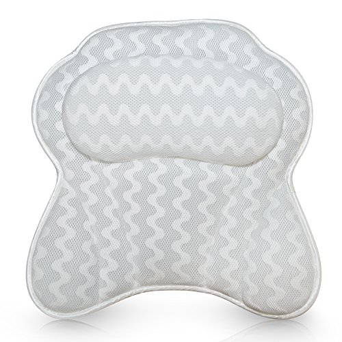 Luxurious Bath Pillow for Women & Men :: Ergonomic Bathtub Cushion for Neck, Head & Shoulders :: with QuiltedAir Mesh for Breathable Comfort :: Includ