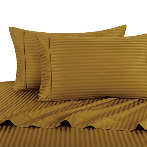 Royal Hotel Stripe Bronze California-King Size Sheets, 4PC Bed Sheet Set, 100% Cotton, 300 Thread Count, Sateen Striped, Deep Pocket