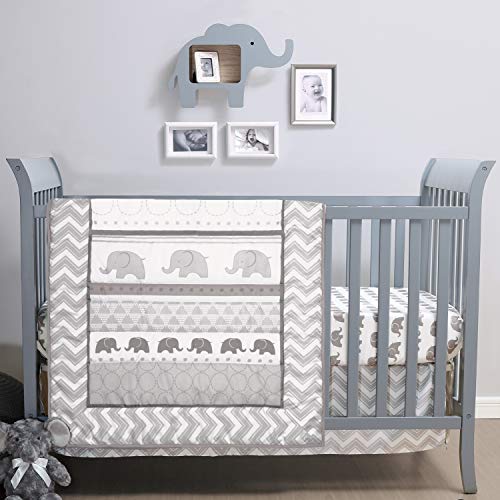 The Peanutshell Elephant Walk Crib Bedding Set | 3 Piece Nursery Set | Crib Quilt, Crib Sheet, Crib Skirt Included