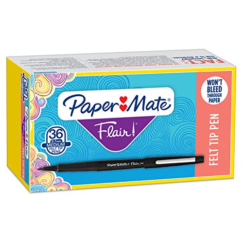 Paper Mate Flair Felt Tip Pens, Medium Point (0.7mm), Black, 36 Count