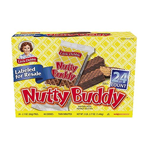 Little Debbie Nutty Buddy Chocolate Fudge & Peanut Butter Wafer Bars, 2 Bars per Package - 24 Count Box