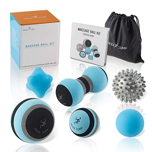 Massage Ball Kit for Myofascial Trigger Point Release & Deep Tissue Massage - Set of 6 - Large Foam/Small Foam/Lacrosse/Peanut/Spiky/Hand Exercise Ball - Carry Bag & Exercise Guide Included