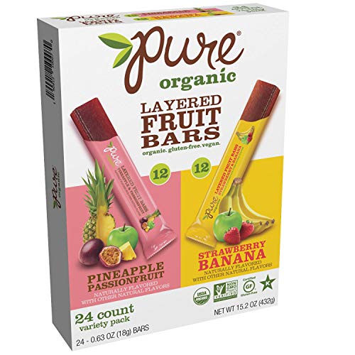 Pure Organic Layered Fruit bar Variety Package, 12 - Pineapple Passionfruit & 12 - Strawberry Banana 0.63 oz (Pack of 24)